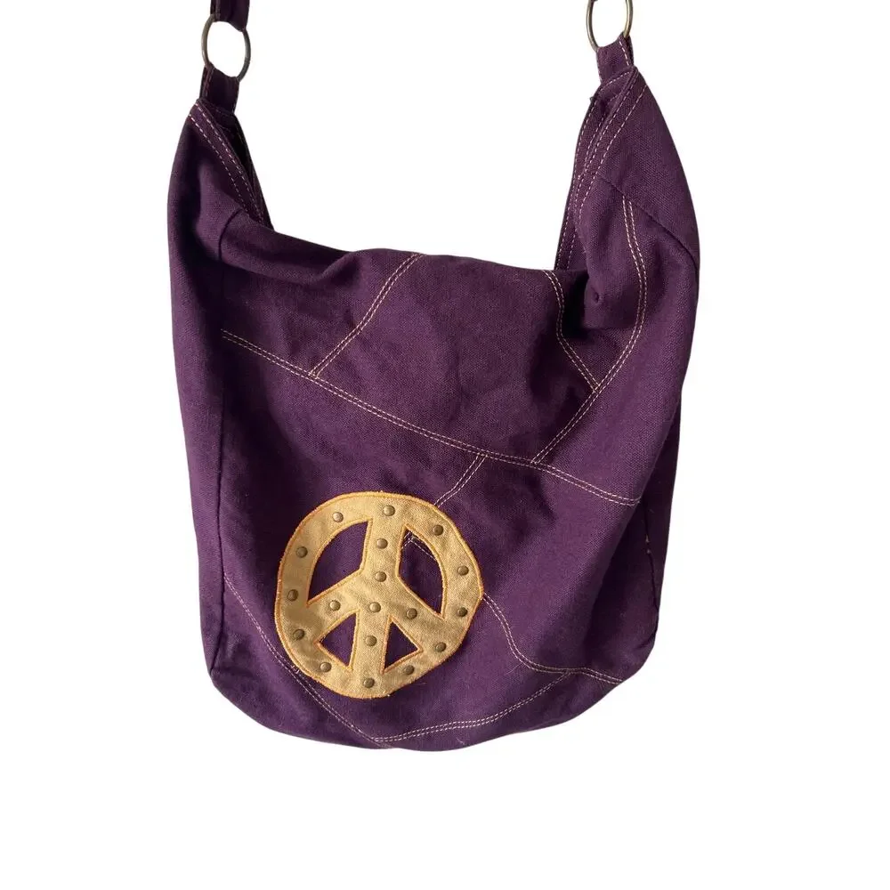 Mudd Embroidered and Studded Peace Sign Purple Tote